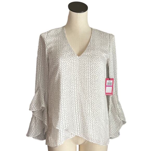 Vince Camuto Womens Size XXSmall Blouse Ruffle Sleeve Polka Dot Black And White - Picture 1 of 8